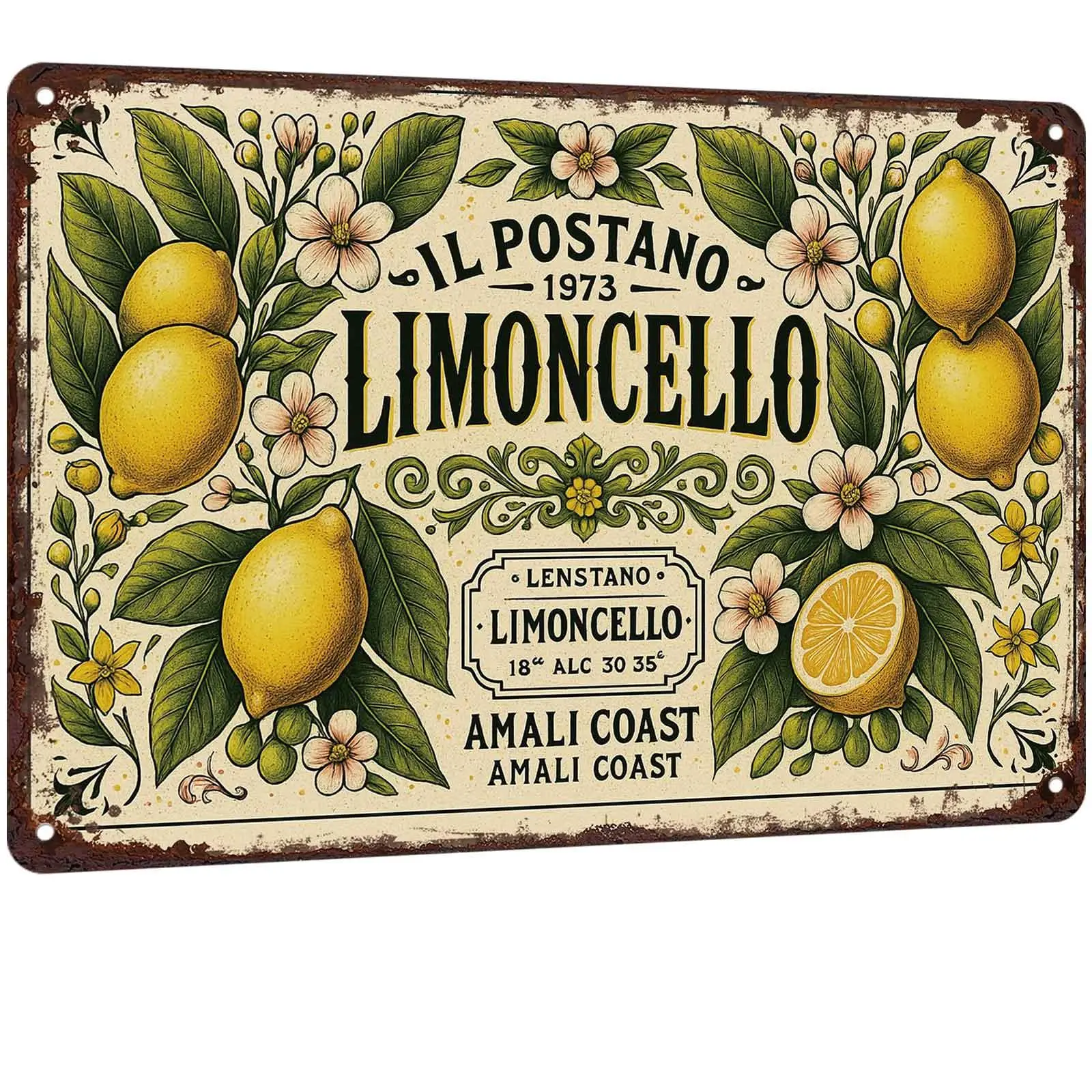 Vintage Limoncello Metal Tin Sign 8x12 Inch Retro Amali Coast Lemon Floral Wall Decor for Bar Kitchen Cafe Man Cave Home Art Gift for Citrus Lovers