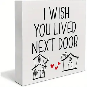 Long Distance Friendship Gifts Friend Bestie Gifts for Women, I Wish You Lived Next Door Wooden Box Sign Decor 5 x 5 lnches