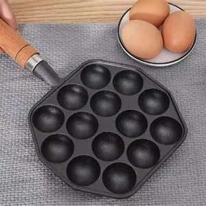 Generic 14 Hole Takoyaki Pan,Japanese Takoyaki Pan Cast Iron, Nonstick Cast Iron Octopus Meat Balls Mold Maker With Removable Handle Suitable For Home Pancake Baking, black