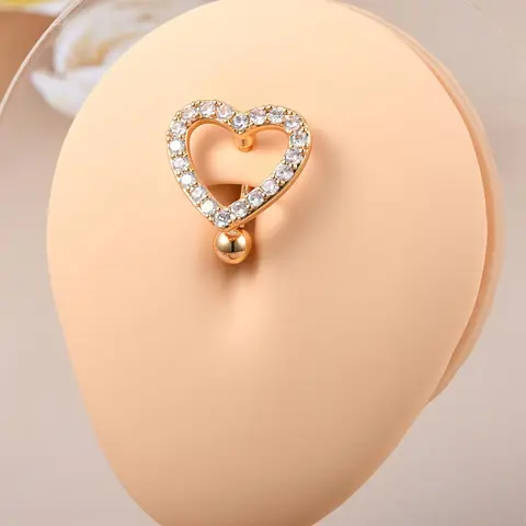 Hollow Heart Design Belly Button Ring, Belly Rings, Elegant Rhinestone Decor Belly Piercing Body Matching Jewelry, Gifts for Girlfriend and Boyfriend, Fashion Male & Women Accessories for Party, Club