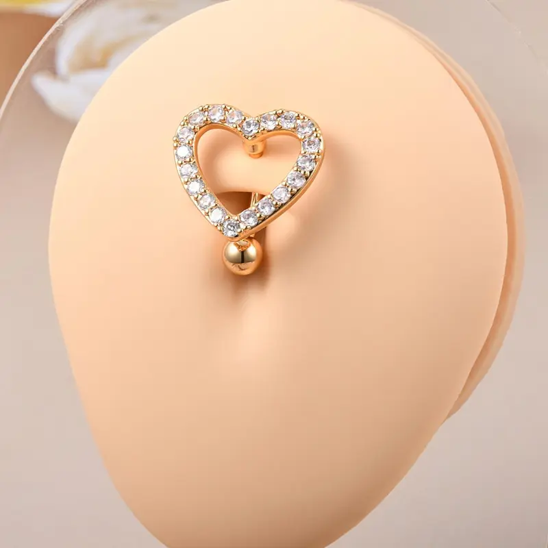 Hollow Heart Design Belly Button Ring, Belly Rings, Elegant Rhinestone Decor Belly Piercing Body Matching Jewelry, Gifts for Girlfriend and Boyfriend, Fashion Male & Women Accessories for Party, Club