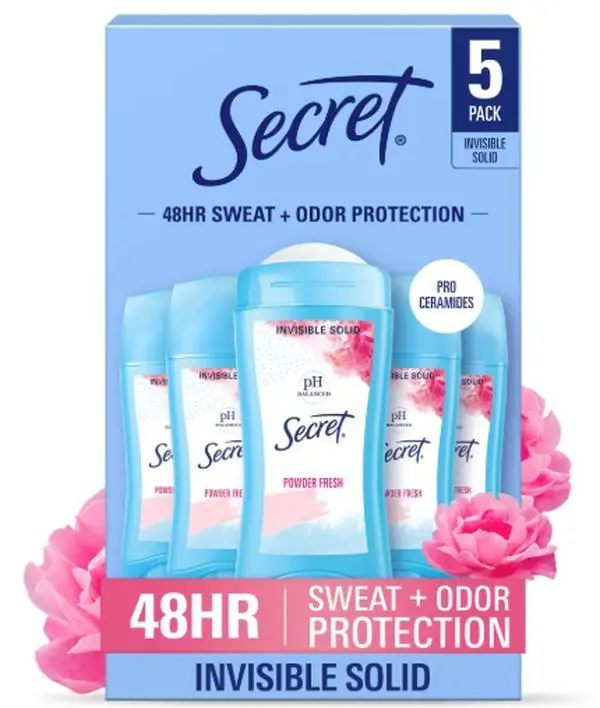 Secret Invisible Solid Antiperspirant Deodorant - Powder Fresh Scent, 2.4 oz, 5-Pack | Beauty & Personal Care Bath Body Care Product