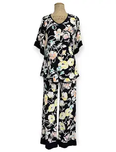 Black Nouveau Floral 1930s Inspired V-Neck Kimono Top