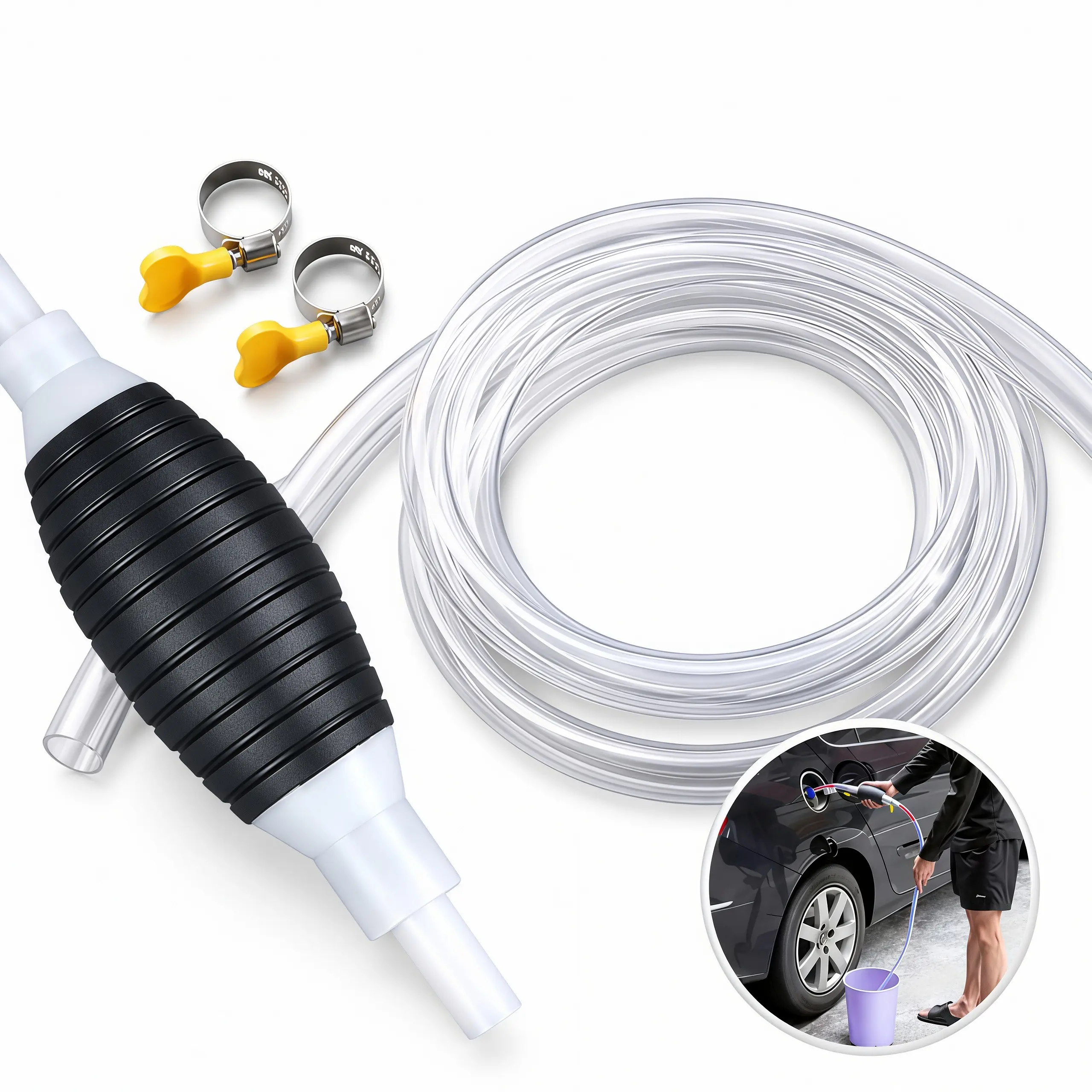 Manual Dual Flow Siphon Pump with Stop Valve, Portable Multi-Purpose Liquid Transfer Pump for Fuel & Water, Efficient Fluid Transfer Tool