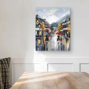 Begin Home Decor C1MP16203X8C3P 16 x 20 in. Passersby in the Street Metal Print Wall Art - Yellow Fall Decor