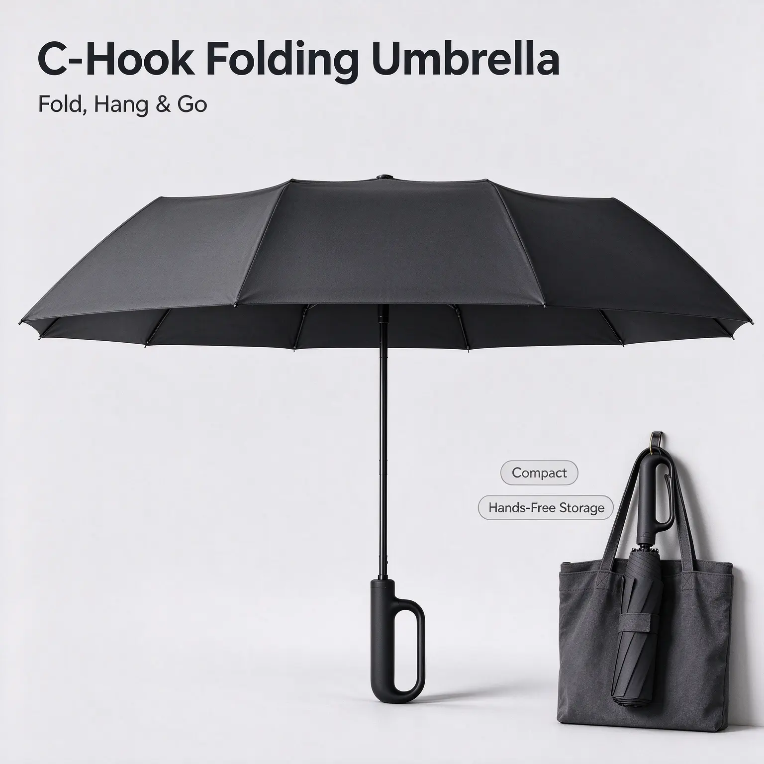 Automatic Reverse-Folding Inverted Umbrella for Home Supplies, 43.3 in Large Bubble Canopy, Waterproof, Windproof, C-Hook Handle, Auto Open & Close, Portable for Car Commute Travel, Black portable lightweight umbrella