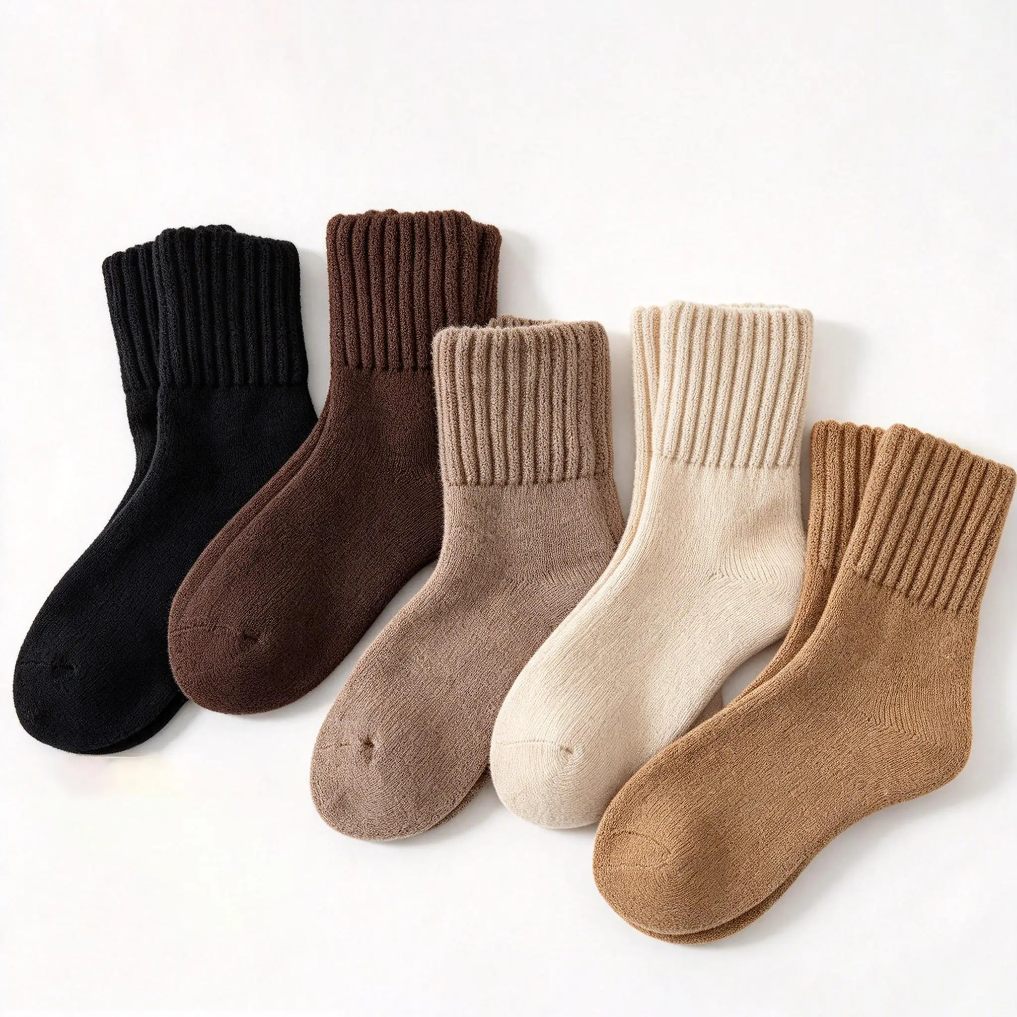 Women's Thick Cotton Crew Socks - 5 Pairs Basic Heat-Ready Plush Ribbed Knit Stretch Fabric Mid-Calf Thermal Terry Lined Fall Winter Maternity Socks, Heat-Ready Mid-Calf Socks