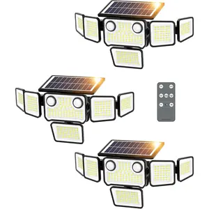 6000LM Solar Lights Outdoor , 6 Heads Solar Flood Lights Outdoor with 2 Motion Sensor, 310 LED Motion Light with Remote Control for Yard Outside House Patio 3 Pack