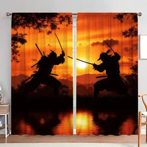 Samurai Pattern Door Curtain, 1 Set Japanese Style Printed Door Curtain, Home Decor for Living Room Bedroom, Room Divider Curtain