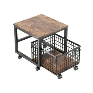 Movable Mini Fridge Stand With Foldable Drawer Basket Mini Drinks Refrigerator Cabinet With Lockable Wheels Fridge Cart, Sturdy Metal Frame, For Home Office, 54x50x45.7Cm