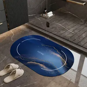 Luxury Kitchen Rug, Blue Color with Gold Marble Texture, Absorbent & Non-Slip, Durable Rubber Bottom, Customizable Size, Modern Style