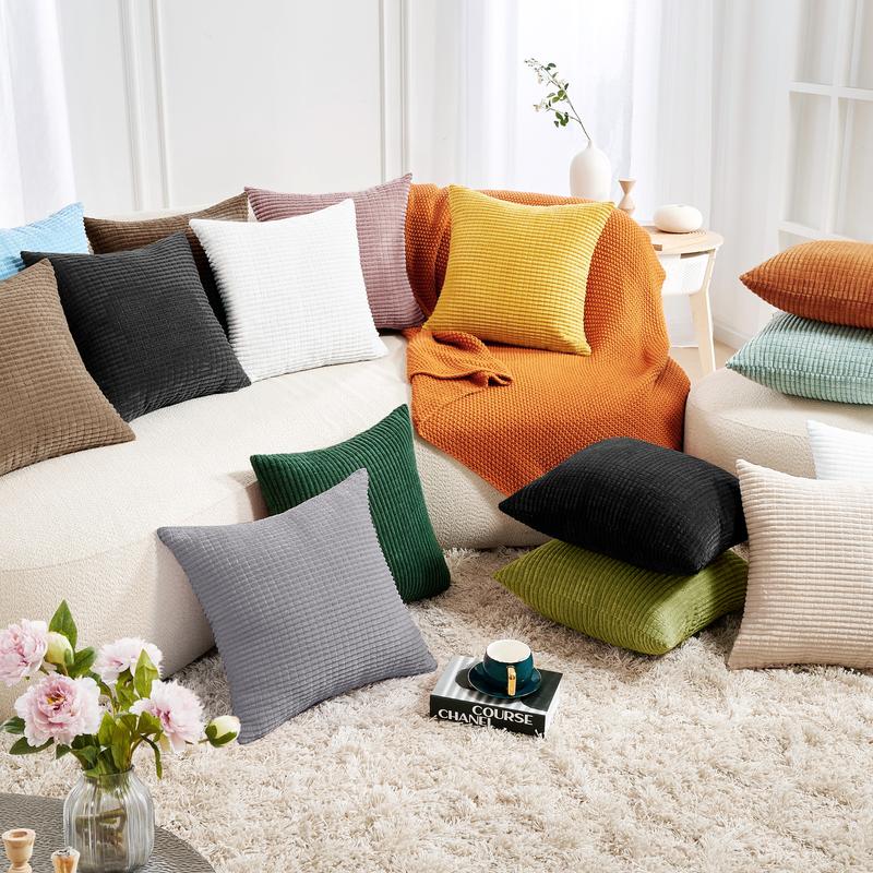 Deconovo 4-Pack Throw Pillow Covers, Soft Corduroy Fabric with Striped Pattern, Perfect for Sofa, Bedroom, and Living Room