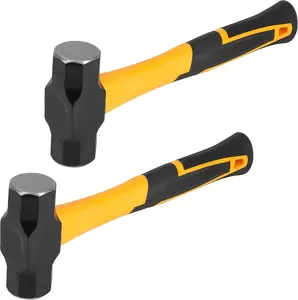 2 Pack 2 Lb Mini Sledge Hammer, 11 Inch Pro-grade Sledge Hammer Tool with Fiberglass Handle, Stoning Club Hammer for Carpentry, Construction, Mechanic Work