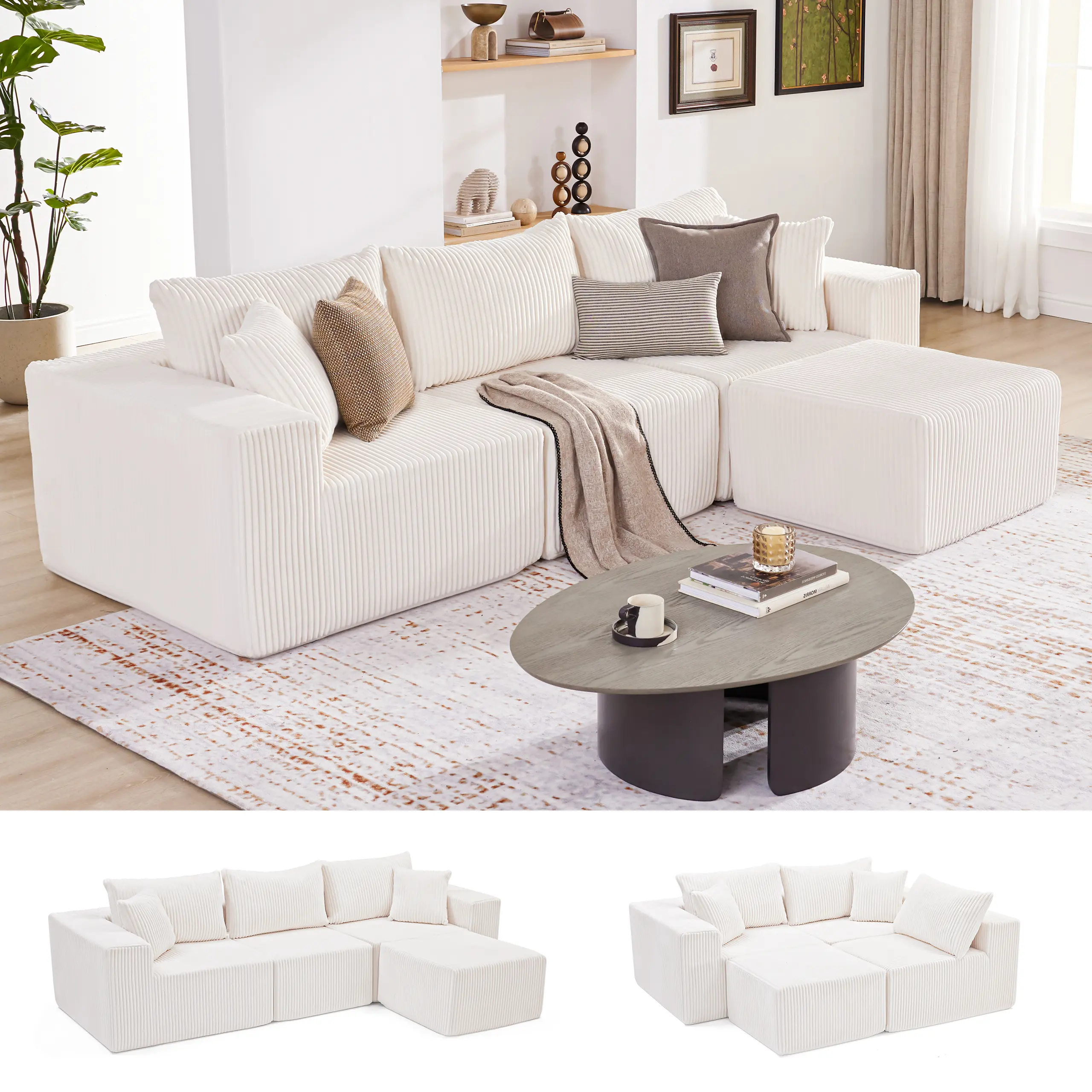 Beige-3Seats+1 Ottoman