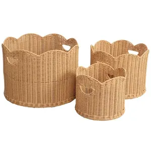 Maris Contemporary Cottage Resin/Metal Scalloped Edge Nesting Storage Baskets with Handles