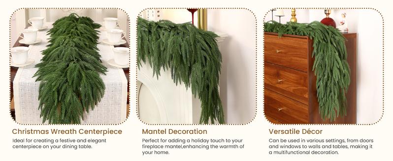 SHareconn 6/9/12 ft Artificial Christmas Garland, Real Touch Norfolk Pine Garland - Pine Garland, Greenery Christmas Garland for Mantle, Table, Fireplace, Indoor, Outdoor Christmas