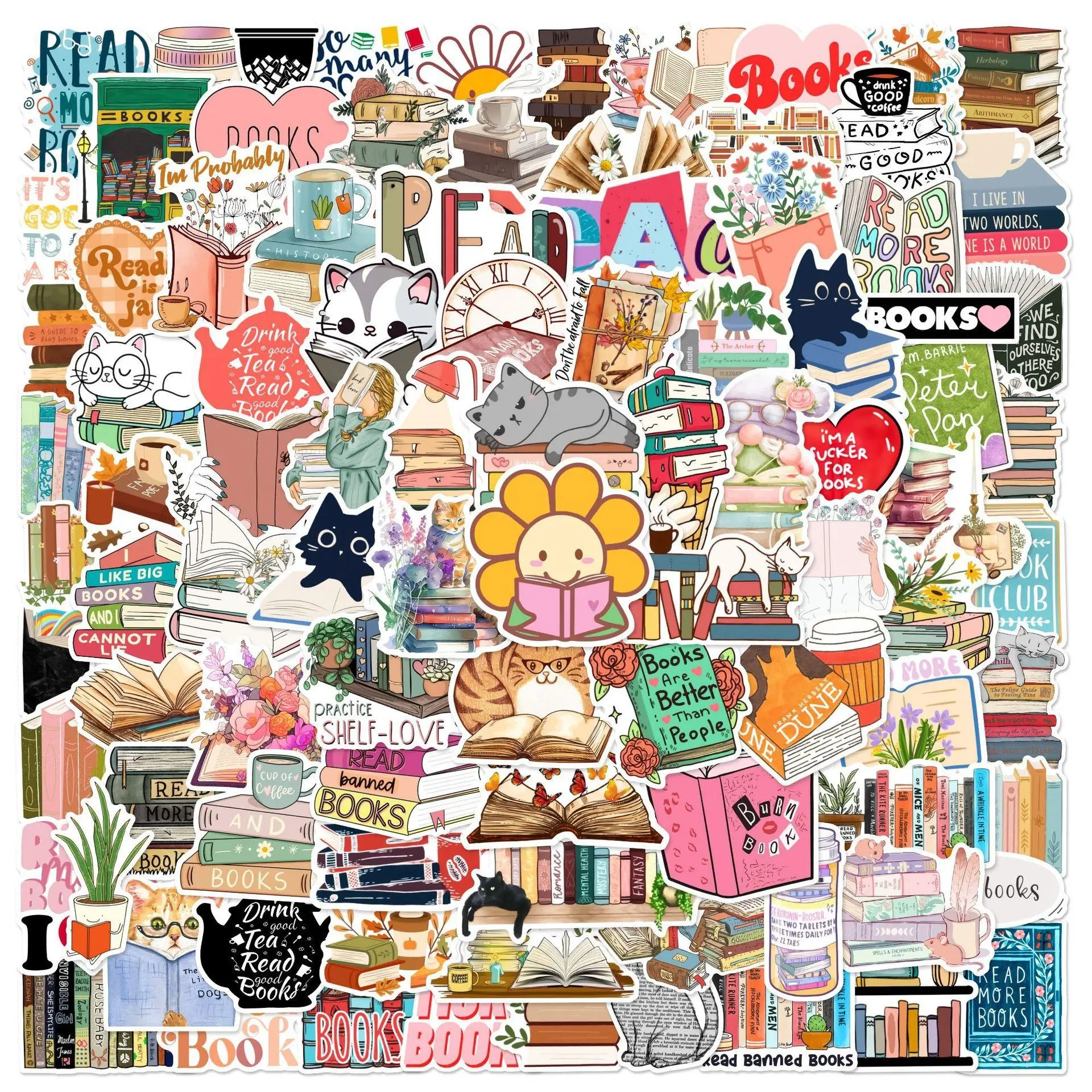 Book Lovers Sticker, 100pcs/set Cute Book Pattern Decorative Sticker, Graphic Decal, DIY Decals for Water Bottle, Laptop, Phone Case, Scrapbooking, Journal Making, Screen Protector, Cellphone, Accessories