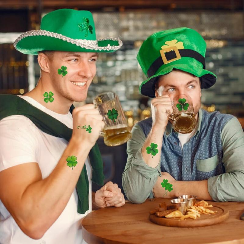 St. Patrick's Day Shamrock Tattoos & Face Stickers – Waterproof Clover Temporary Tattoos Irish Party Favors