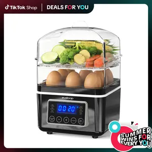 EVOLOOP 2 Tiers Electric Food Steamer for Cooking, 4 QT Digital Multi Vegetable Steamer with BPA-Free Stackable Baskets, Rapid Egg Cooker with Auto Shut-Off, Ideal for Veggies, Rice