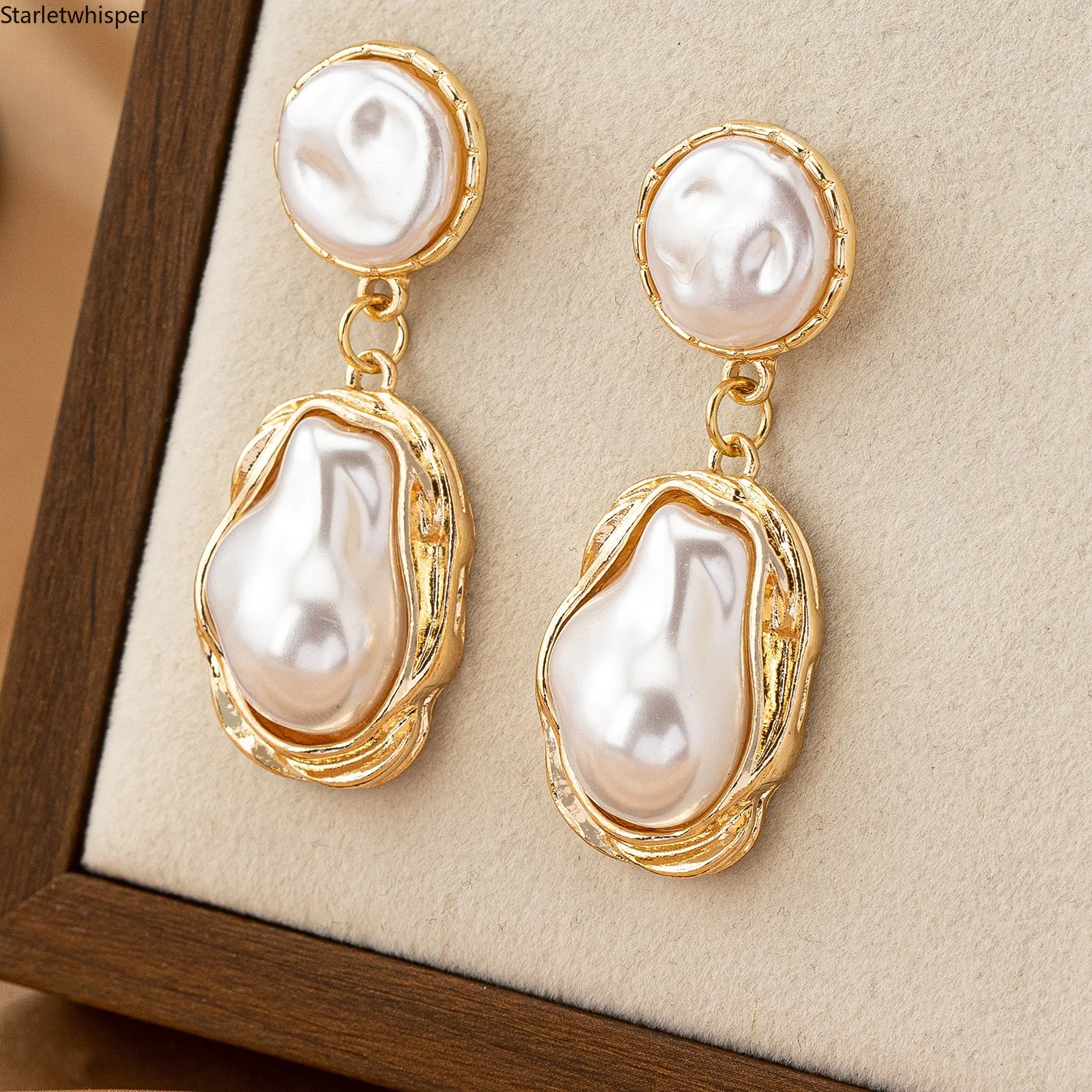 French Vintage Baroque Pearl Earrings for Women, Irregular Pearl Design with Royal Elegant Style, Minimalist Chic Daily Commute Jewelry, Delicate All-Match Accessory for Work & Parties