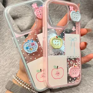 2-in-1 airbag shell Shockproof with colorful stitching, apple bow, three-dimensional button Protective phone case Cover for iPhone 11 12 13 14 15 16 pro max