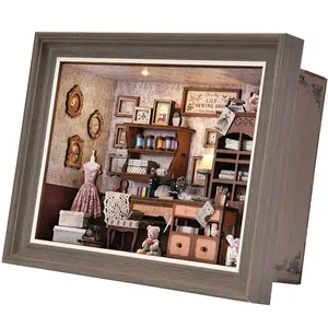 [Lily‘s Sewing Shop] DIY Book Nook Kit, 3D Miniature Dollhouse Photo Frame, Gift for Book Shelf and Home Decor, Handmade Craft