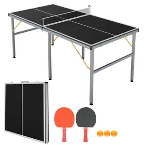 6x3 FT Collapsible Foldable Ping Pong Table Set, Portable Mid-Size Table Tennis Table with Net, 2 Paddles and 3 Balls, Indoor Outdoor Game Table for Adults Teens Home Patio Backyard Entertainment