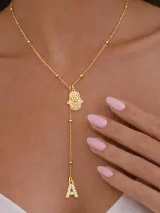 Women's Classic Stainless Steel Necklace, Zirconia Hamsa Hand Letter Pendant, Casual Style All Season Jewelry