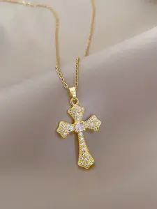 Stainless Steel Cross Necklace Pendant, Simple Design Jewelry Gift for Women & Men, Durable Everyday Accessory