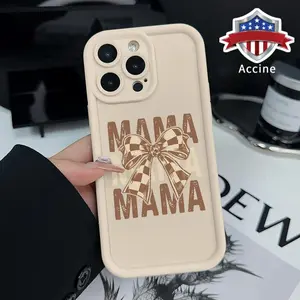 Brown Theme MAMA Pattern TPU Phone Case for iPhone 16 15 14 Pro Max 13 12 11 XR XS Plus E Shockproof Drop Protection Rugged Durable Silicone Cover Cellphone Protective Smartphone Casing