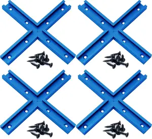 T-Track Intersection Kit with  ScrewsDouble Cut Profile Universal with Predrilled Mounting Holes -Woodworking and Clamps  Fine Sandblast Anodized - 4 PK (Blue)