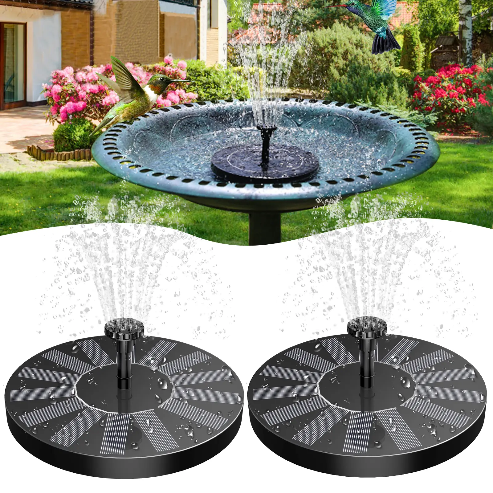 AISITIN Solar Bird Bath Fountain with 6 Nozzles, Solar Fountain Pump for Bird Bath with Brackets, Solar Powered Floating Water Fountain Pump for Bird