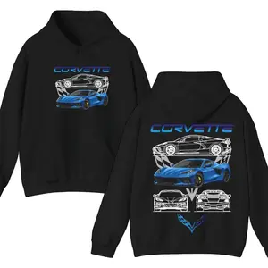 🏎️🔥[Graphic Hoodie]Corvette C8 Hoodie Blue Sports Car Sweatshirt Modern Muscle Car Apparel Corvette Racing Graphic Hoodie Unisex Oversized Pullover Automotive Streetwear Racing Outfit Gift for Men Women Car Enthusiast TikTok Viral Hoodie