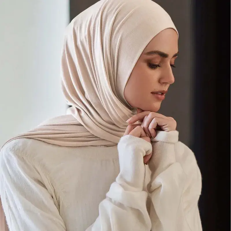 Luxury Solid Hijab With Cap Modal Jersey Hijab For Women Veil Muslim Fashion Islam Hijab Cap Scarf For Muslim Women Headscarf