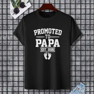 Promoted To Papa Est 2026 Retro Soon To Be Papa 2026 T-Shirt, 100% Cotton, Single Side Printed, Black Short Sleeve T-shirt, Gift for Family Friends, S-XXXL, 1 pc, Fabric Weight 180g