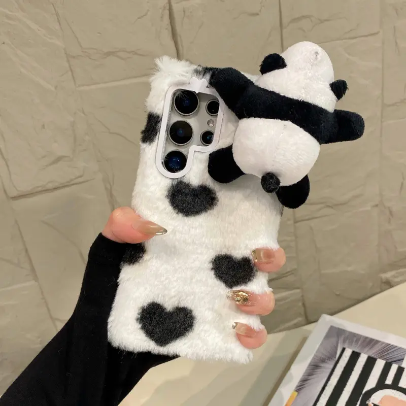 3D lying bear ornament phone case, soft plush material with hidden camera bracket, matched with minimalist hand strap, full coverage drop-resistant trendy protective cover compatible with Samsung A56 A36 A17 A26 A55 S23 S24 S25 series