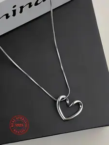 S925 Sterling Silver Heart Shaped Pendant Necklace for Women & Girls, Fashion Jewelry for Party, Daily Decor, Trendy All-match & Exquisite Jewelry for Birthday Gift, Valentine's Day, Gift, Love Heart Necklace