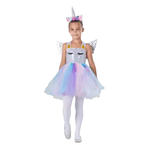 Unicorn Costume Dress For Kids - Sparkly Sequined Tutu Dress with Wings & Headband - Perfect for Halloween, Pretend Play Fun, Fantasy Theme Party & Cosplay