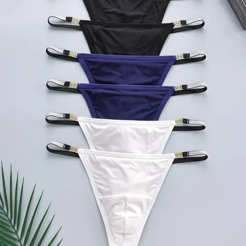 Men's Thong Underwear Set, Pure Color Simple Comfortable Men's Panties, 6 Pieces Pack, Breathable & Soft Fabric, Undergarments, Casual Style Underwear, Breathable Comfy Underwear
