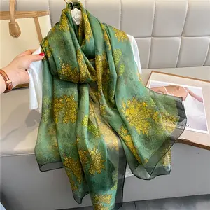 New Summer Long Silk Satin Scarf Shawl Wraps Female Fashion Print Beach Stoles Hijab Pashmina Bufanda Ladies Folral Head Scarves