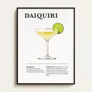 Daiquiri Cocktail Poster – Cocktail Recipe Wall Art, Bar or Kitchen Decor, Mixology Print, Cocktail Lover Gift, Unframe