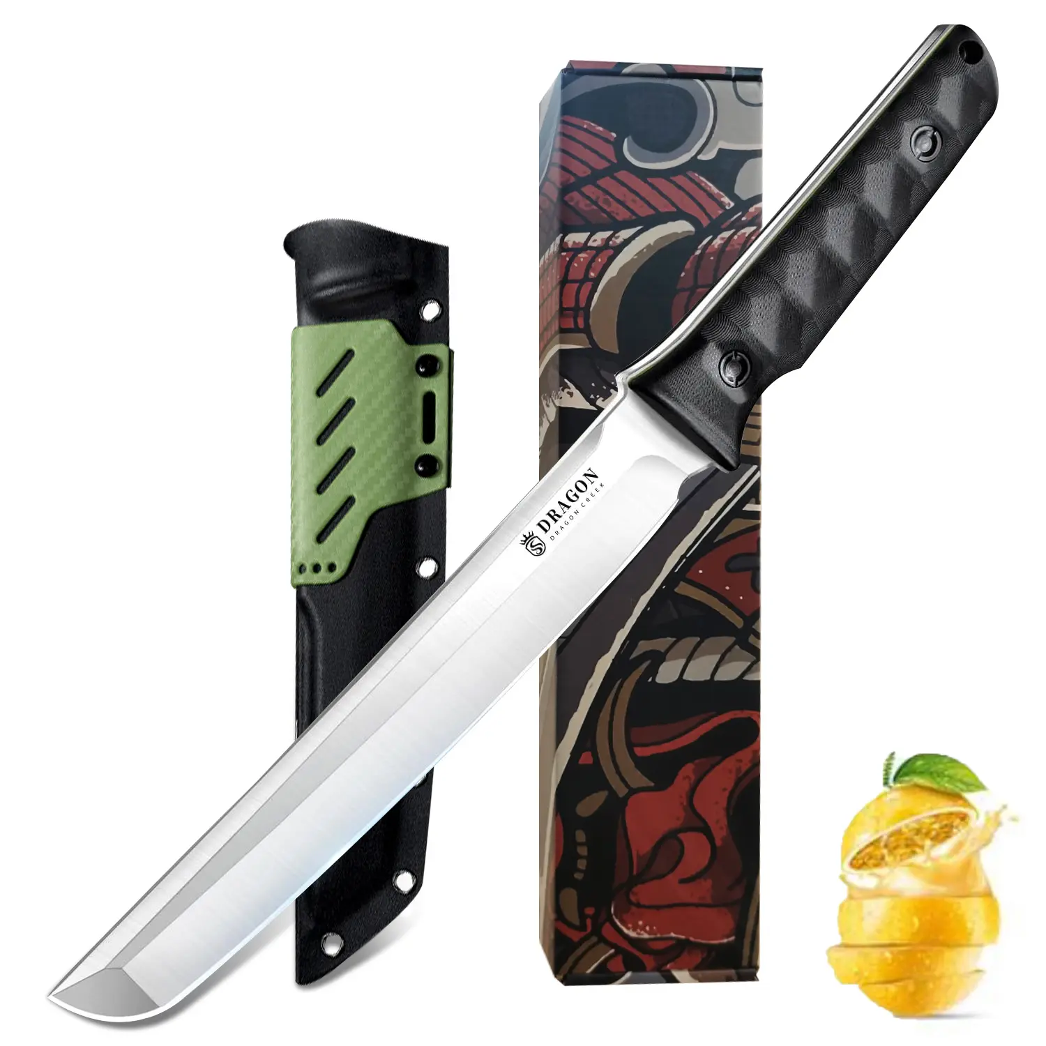 【Summer Sale】Dragon Creek Outdoor Knife  - Outdoor Knife with Sheath Full Tang Handle for Camping Hiking Gift Men Green