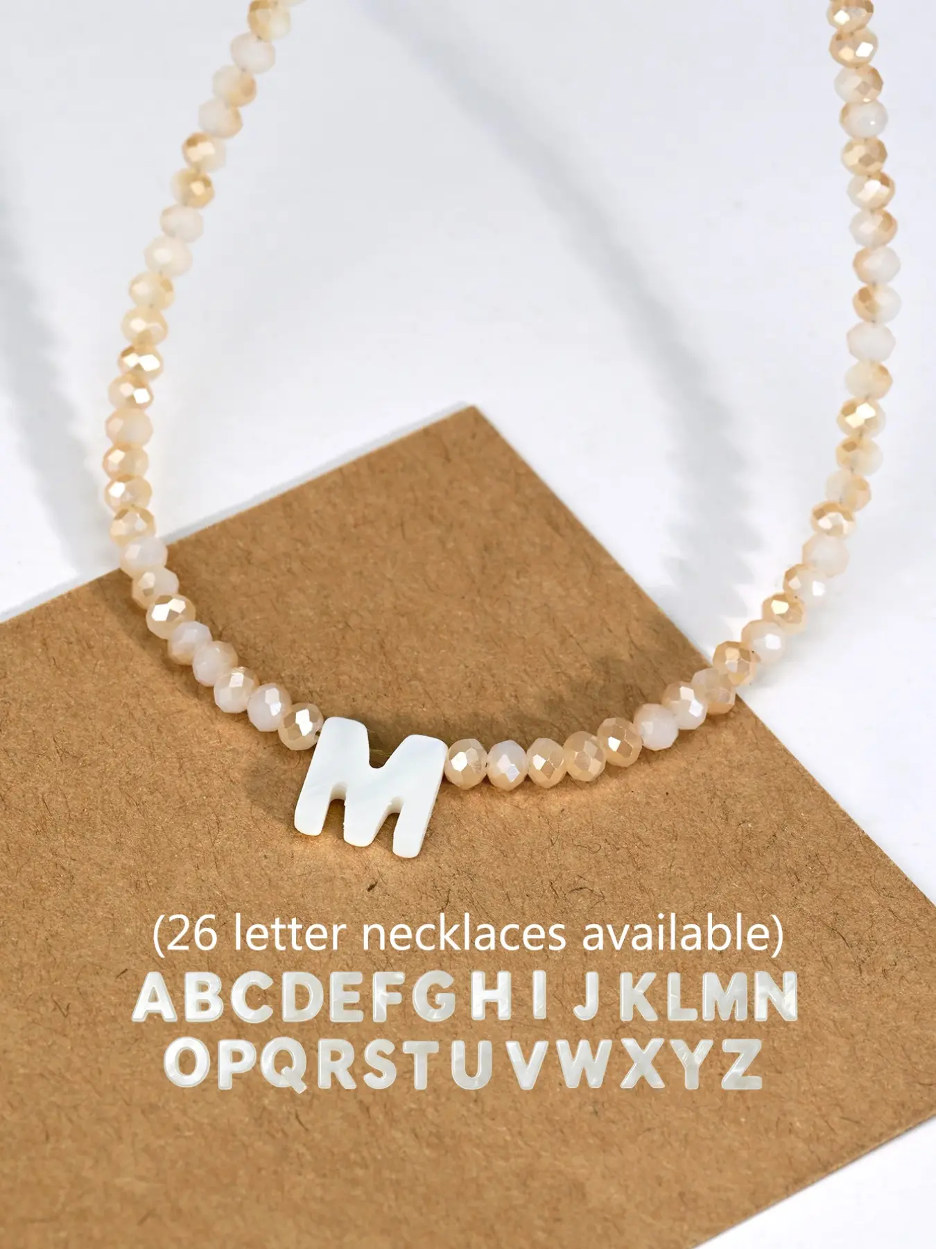 Elegant Shell Letter Initial Necklace Pendant with Artificial Crystal Beaded Chain, Stylish Stainless Steel Jewelry Gift, Fashion Accessory for All Seasons, Pendant Design