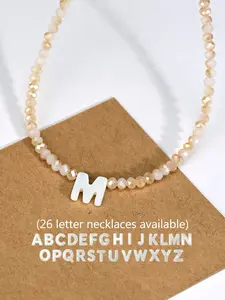 Elegant Shell Letter Pendant Necklace with Artificial Crystal Beaded Chain, Stylish Stainless Steel Jewelry Gift, Fashion Accessory for All Seasons, Pendant Design