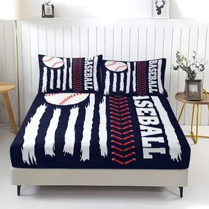 Baseball themed decorative pattern bed sheet, Bed Sheet Set, comfortable printed pattern, including 1 bed sheet and 2 pillowcases, anti-slip dust cover suitable for bedrooms and guest rooms, suitable for children or adults as gifts