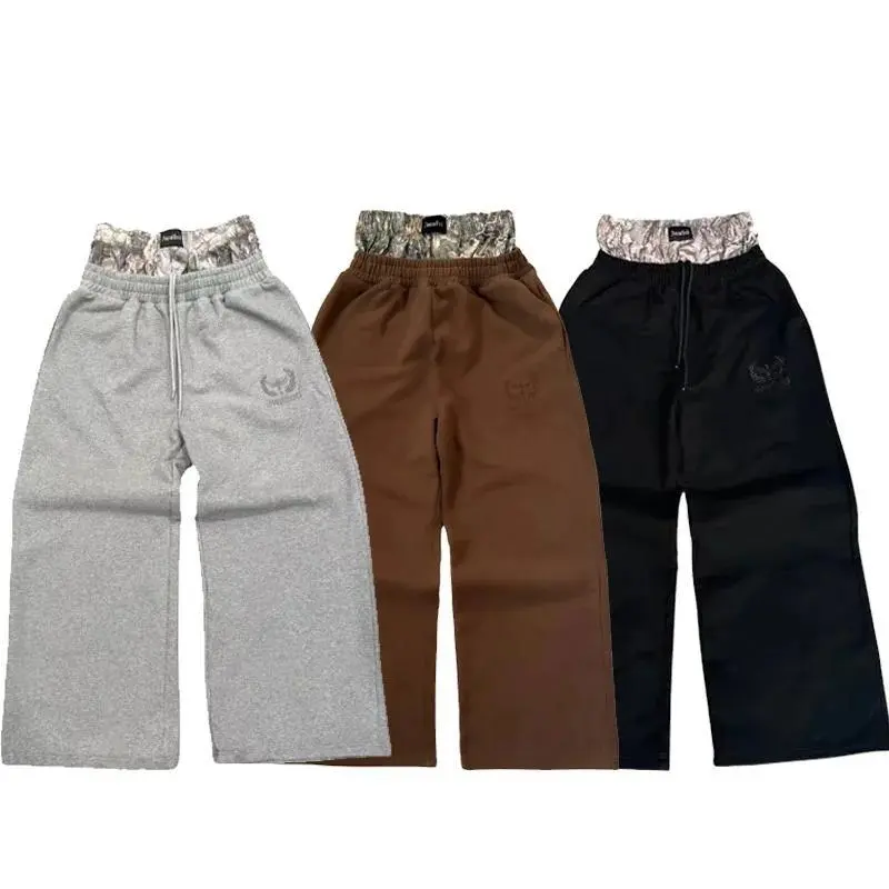 Men's Casual Pants Vintage Embroidered Double Waist Sweatpants High Quality Harajuku Goth Hip Hop Streetwear Wide Leg Hip Hop Sports sweatpants men Oversize OversizedGift