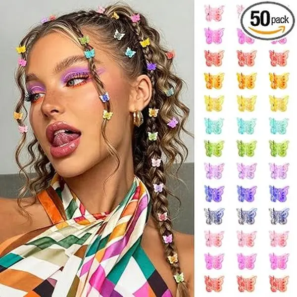 Mini Butterfly Hair Clips 50pcs Hair Accessories (Rainbow Plating) | Tiny Small Claw Clips for women