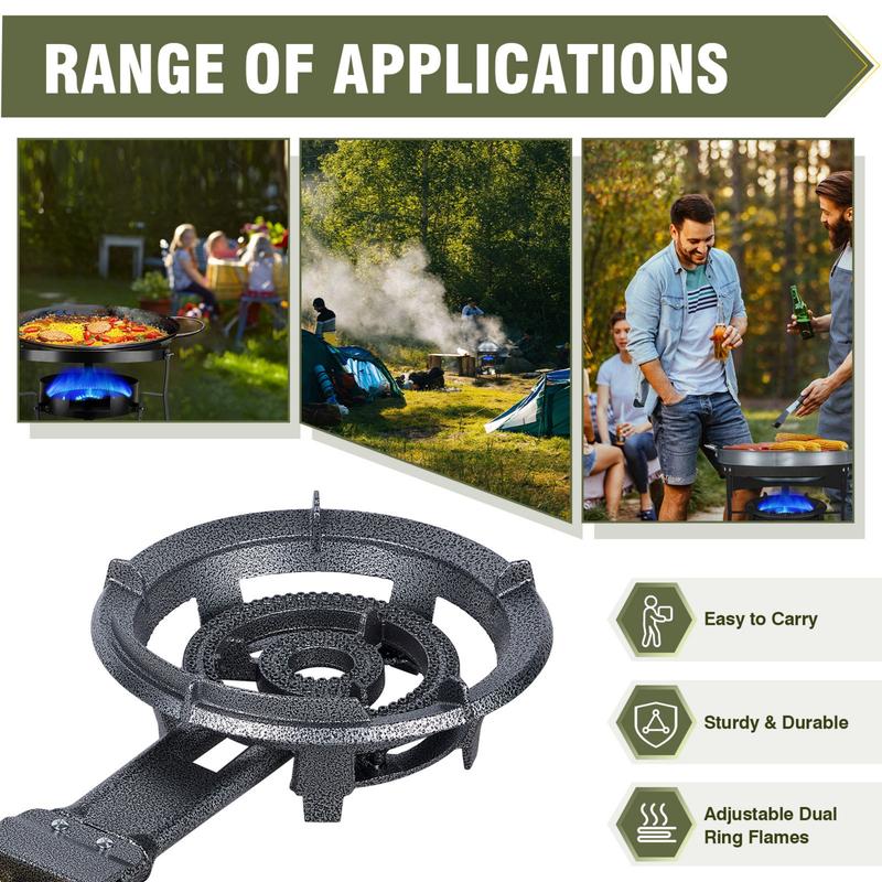 Bestfire 90,000 BTU Single Burner Outdoor Stove: Portable 13" Cast Iron Propane Burner with Adjustable Pressure Regulator，Perfect for Outdoor Cooking