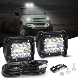 2Pcs 4 Inch LED Work Light Kit with Wiring Harness & Switch, 7200LM Super Bright Off Road Driving Light Pods, Spot Flood Combo Beam for Truck SUV ATV Jeep Boat