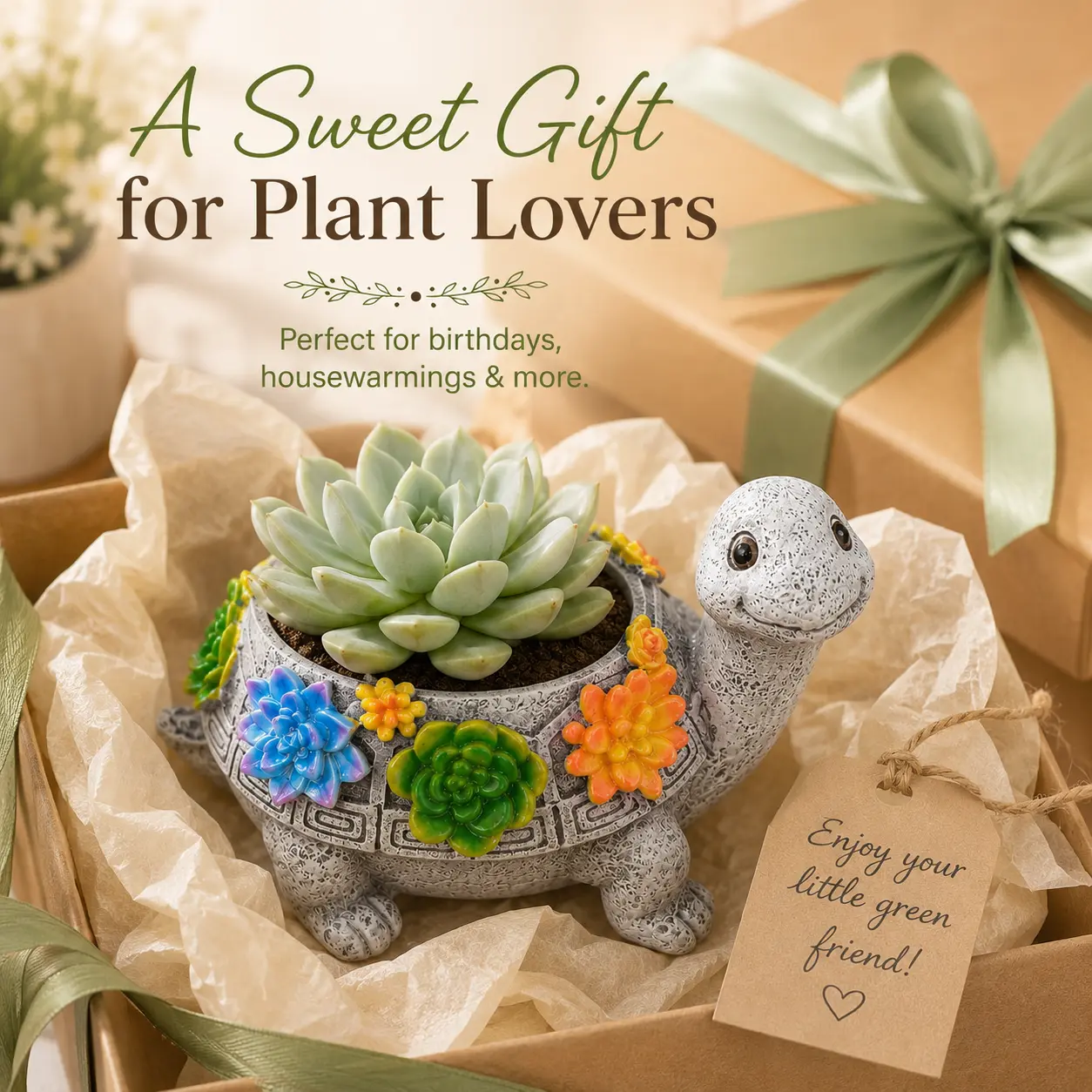 Resin Sea Turtle Decorative Pot – Cute Turtle-Shaped Resin Flower Pot for Succulents, Indoor/Outdoor Home Decor, Desk Accessory, Unique Gift for Plant Lovers